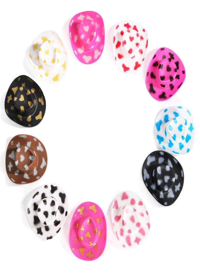 Cididu 110 Pcs Mini Cowboy Hats, Plastic Tiny Cowboy Hat for Party, 2 Inch Miniature Western Cowboy Cowgirl Hat for Crafts, Small Doll Hats for Pet Cake Cupcake Bottle Decor Outdoor Party, Cow Print - Image 3
